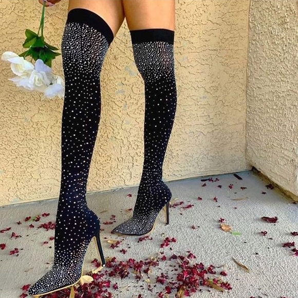 Women's Footwear Accessories Thigh High Boots Stretchable Fabric Typed Materials - Picture 7 of 9